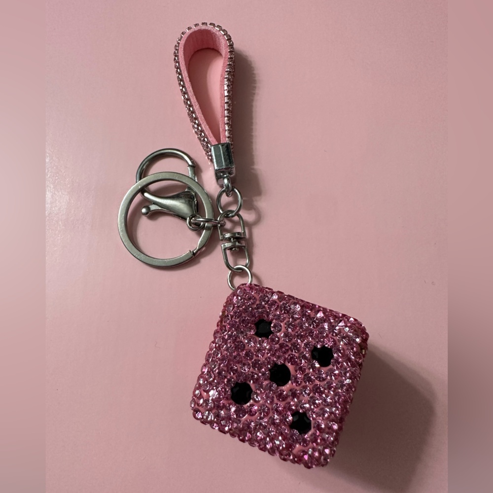 Sparkling Pink Dice Bag Charm/Keychain